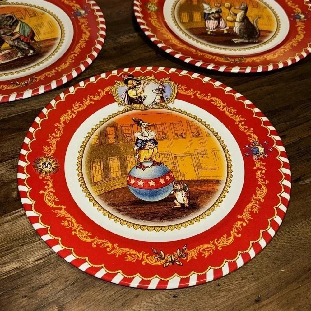 VTG 2006 Restoration Hardware RH Circus Themed Set Of 3 Tin Plates Tin Container